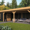 Tuinhuis met overkapping Oslo XL type 8 van A-kwaliteit douglas hout en zwarte wanden