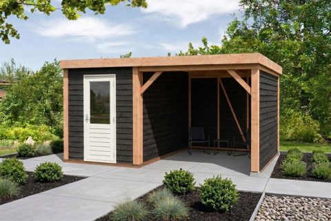 Berging lessenaar geimpregneerd vuren Zweeds rabat B150xD300 met overkapping tot 400 cm