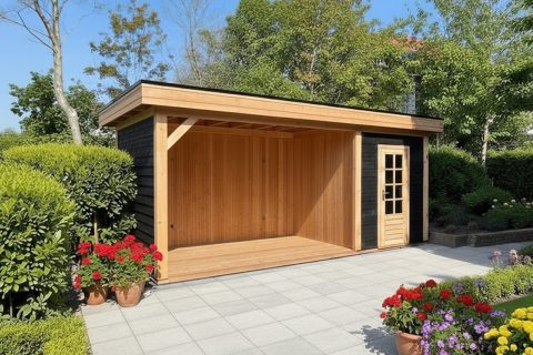 Overkapping Groningen met berging 200x250 cm + overkapping 300 tot 600 cm